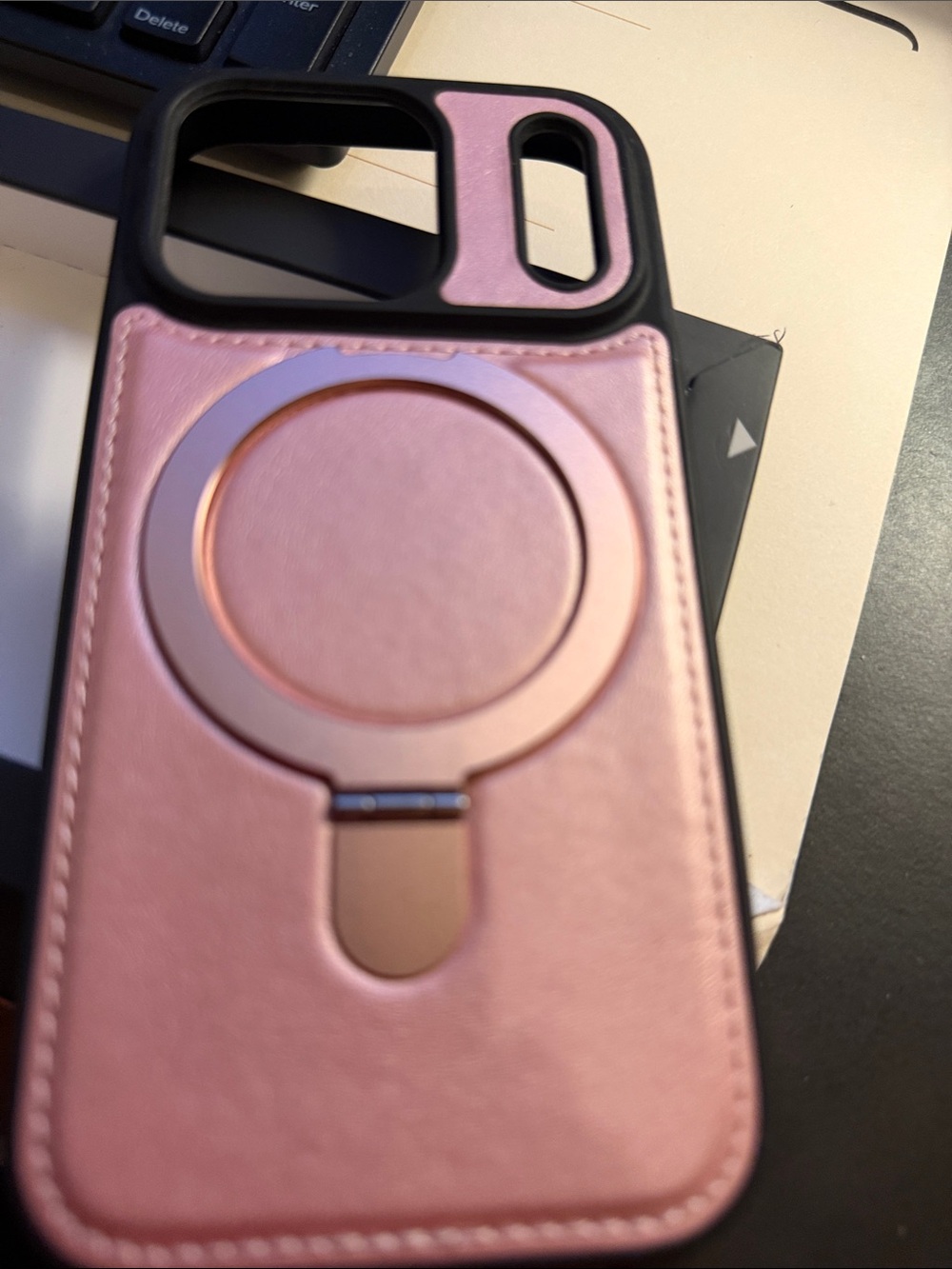 Pink Magnetic Ring Wallet Phone Case